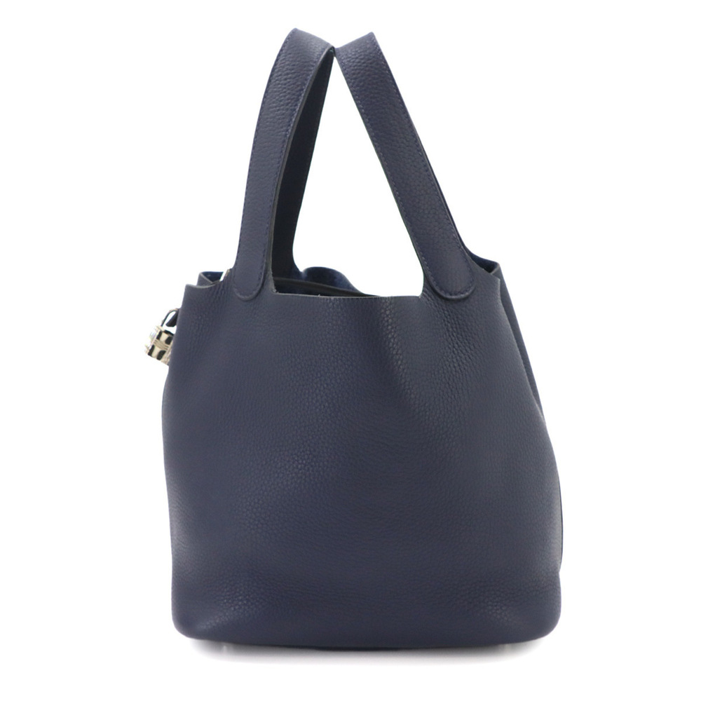Piko Hermes Picotin Lock 22 MM Handbag, Taurillon Clemence Leather, Blue Nuit...